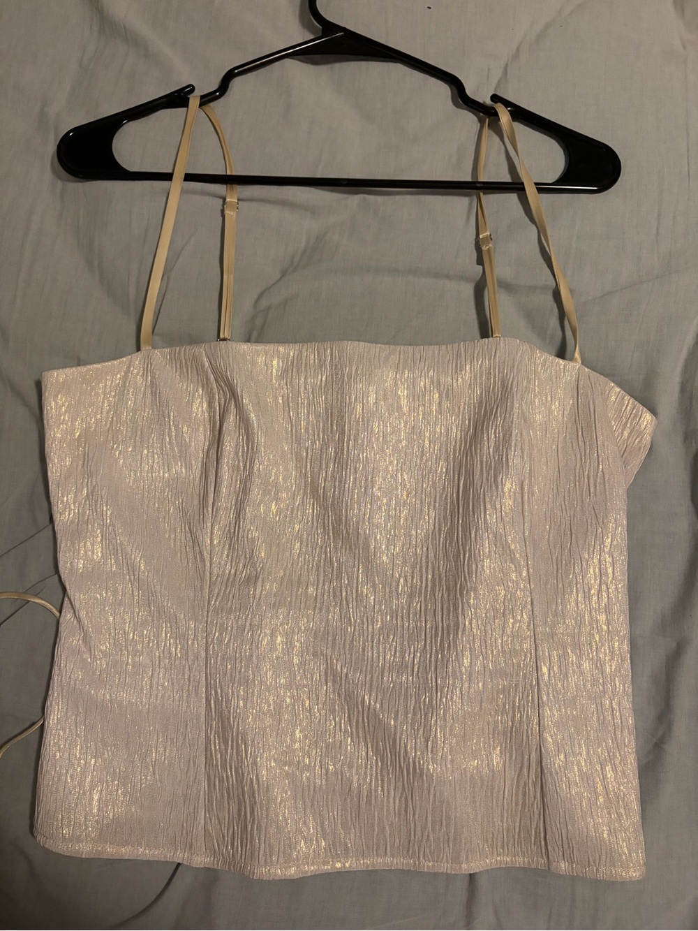 Reformation Ivory Metallic Strapless Tank Top with Adjustable Straps
